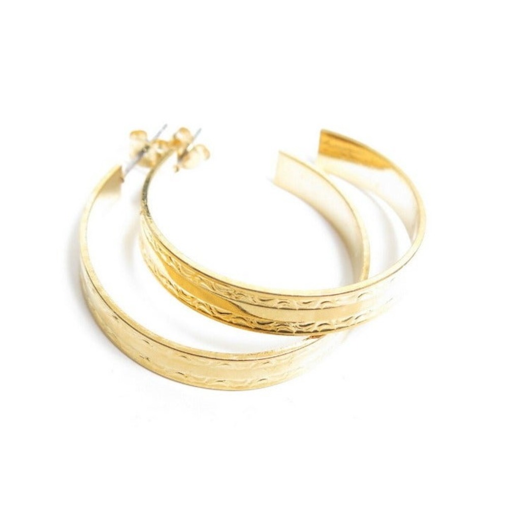 Vintage Chased Design Gold Toned Hoop Earrings